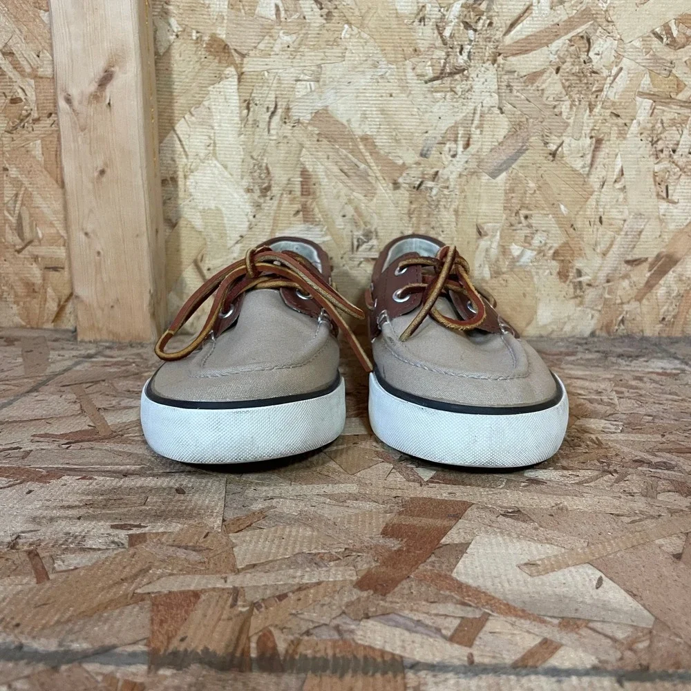 Polo Ralph Lauren Boat Shoes Mens Size 8 Tan Brown Canvas Leather Laced Sneakers